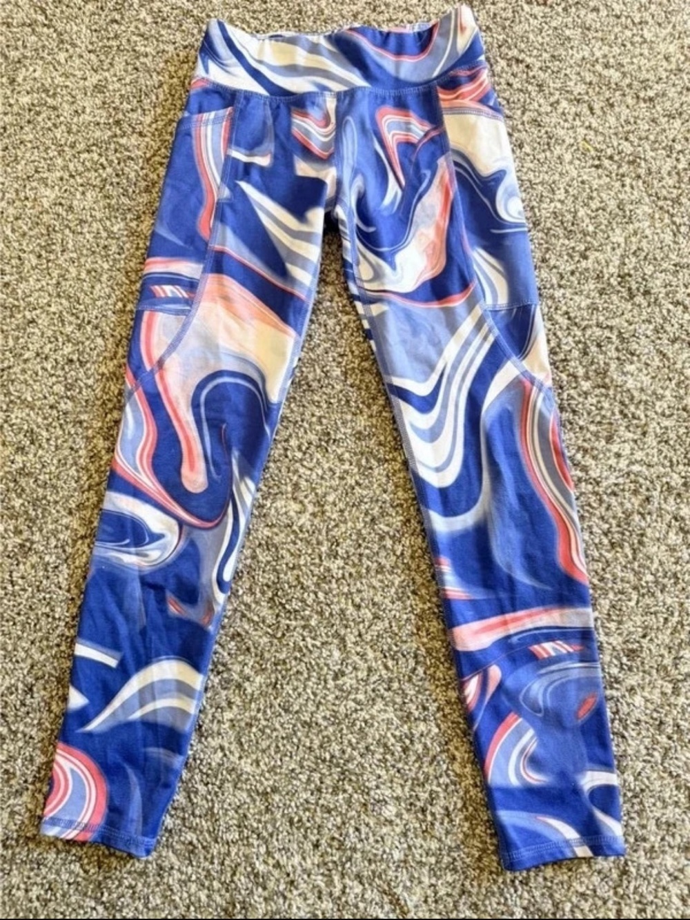 Athletic Works Blue Swirl Leggings with Pink & Cream Accents